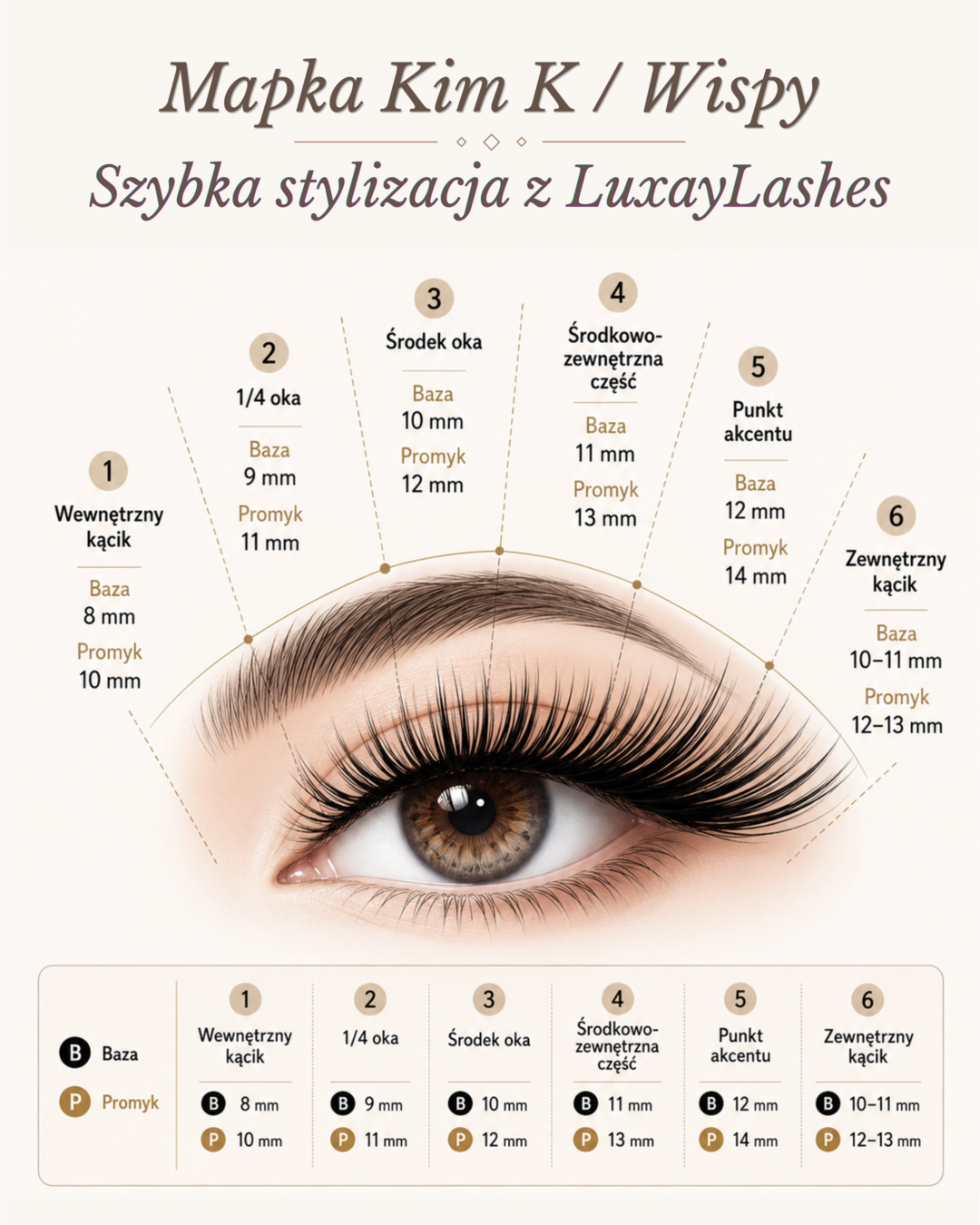 mapka stylizacji rzęs Kim K Wispy z długościami 8-14 mm LuxayLashes
